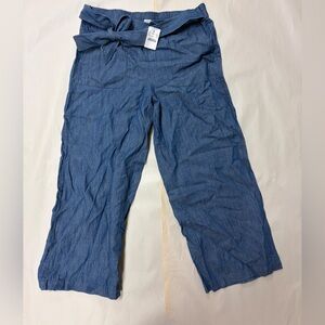 J. Crew Factory Chambray Wide-Leg Crop/Ankle Pants with Bow